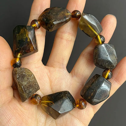 2026 Echtes Bernstein-Armband für Geburtstagsfeiern Einzigartiges Handgefertigtes Baltisches Pflanzen-DIY Facettierte Perlen 100% Echtes Naturstein-Schmuckstück