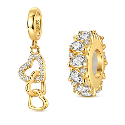 Goldfarbene Charms aus 925er Sterlingsilber, original goldene Sicherheitskette, runder Abstandshalter-Clip-Charm, DIY-Schmuck für Damen, Armband, Geschenk