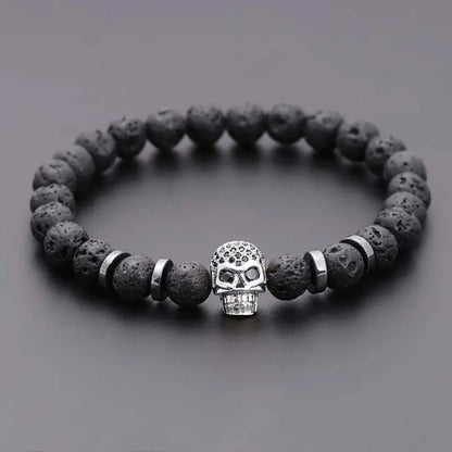 Black Eye Skull Hematite Beaded Bracelet Men Classic Handmade 8mm Lava Stone Charm Bracelet for Men Jewelry Gift