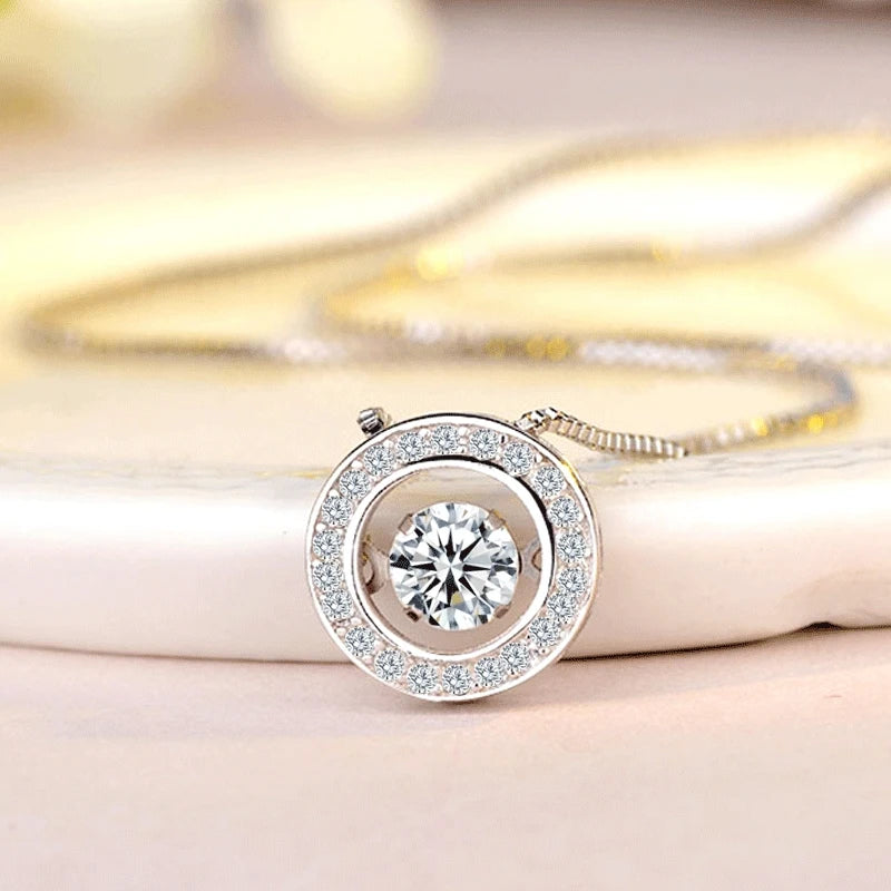 Neue Mode Runde Drehbare Tanz Zirkon Anhänger Halsketten Frauen 925 Sterling Silber Schmuck Strass CZ Halsband Kostenlose Lieferung