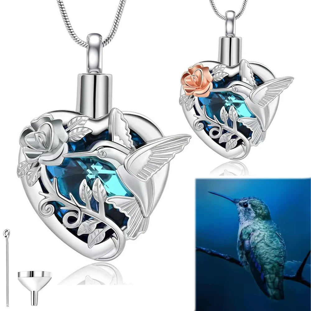 Kolibri Herz Urne Medaillon Halskette für Asche und Urne Medaillon Feuerbestattung Halskette für Asche Memorial Andenken Schmuck