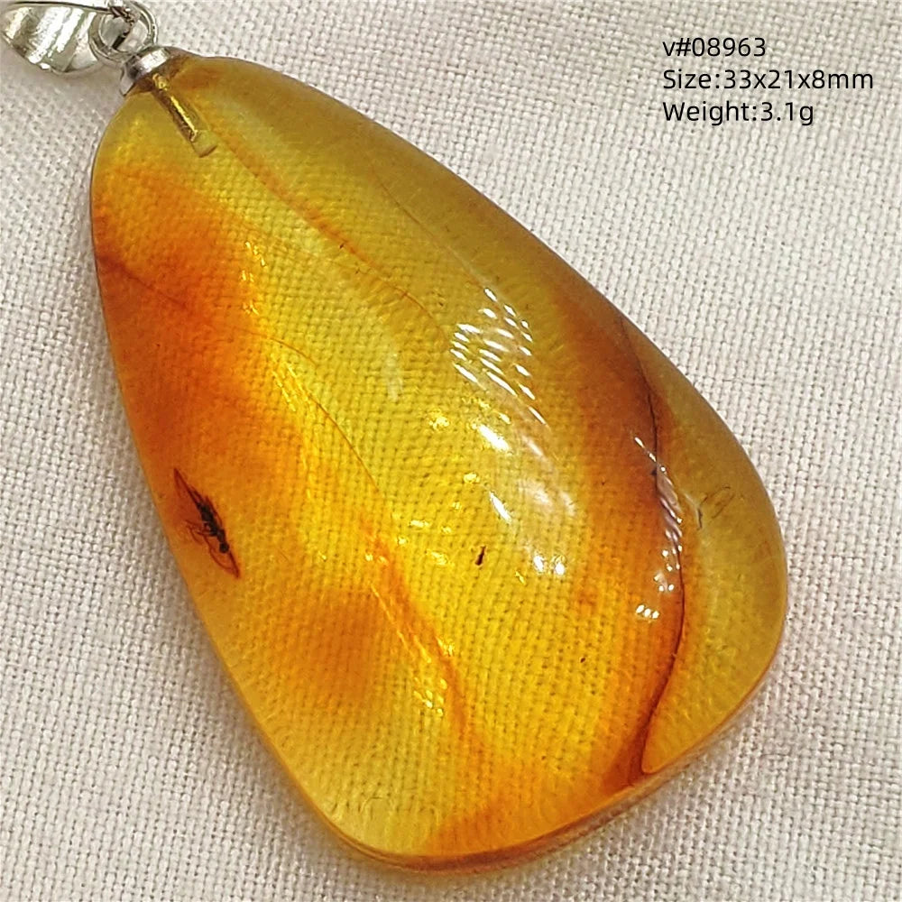 Natürlicher gelber Insekt-Bernstein-Anhänger für Damen und Herren, Bernstein-Insekt, baltischer Edelstein, Halskette, Schmuck, Heilung, AAAAA