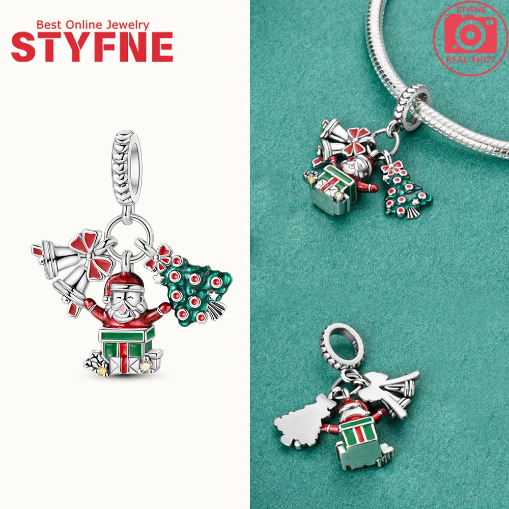 S925 Silber Weihnachten Schneeflocke Charms Herzförmige Glänzende Zirkon Perle Fit Original Armband Diy Edlen Schmuck Weihnachten Geschenk
