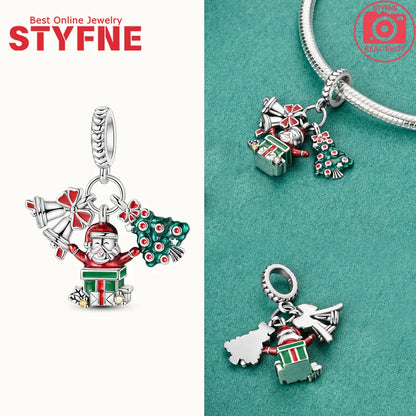 S925 Silber Weihnachten Schneeflocke Charms Herzförmige Glänzende Zirkon Perle Fit Original Armband Diy Edlen Schmuck Weihnachten Geschenk
