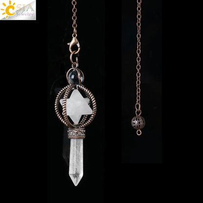 CSJA Esoterik Kristallpendel für Wünschelpen, Weissagung, Pendel, Merkaba, Naturstein-Anhänger, klarer Quarz, rote Bronze, G930