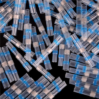 10 Stück, 100 % nagelneu und hochwertig, 16–14 AWG, wasserdichte Löthülse, Schrumpf-Stoßdraht-Spleißverbinder, blau