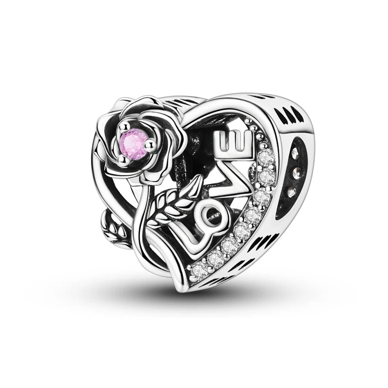 Charms-Perlen der Blumenserie, Original-Anhänger aus 925er-Sterlingsilber, Lotus-Tulpe, Rose, Nelke, passend für Armbänder, Damenschmuck, DIY-Geschenk