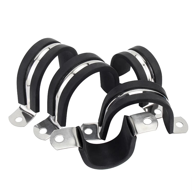U-förmiger Gürtel aus Edelstahl 304, mit Gummistreifen, Reitclip, Stahlrohrclip, Klemme, Rohrclip, festes Kabel, Halsklemme, Verriegelung