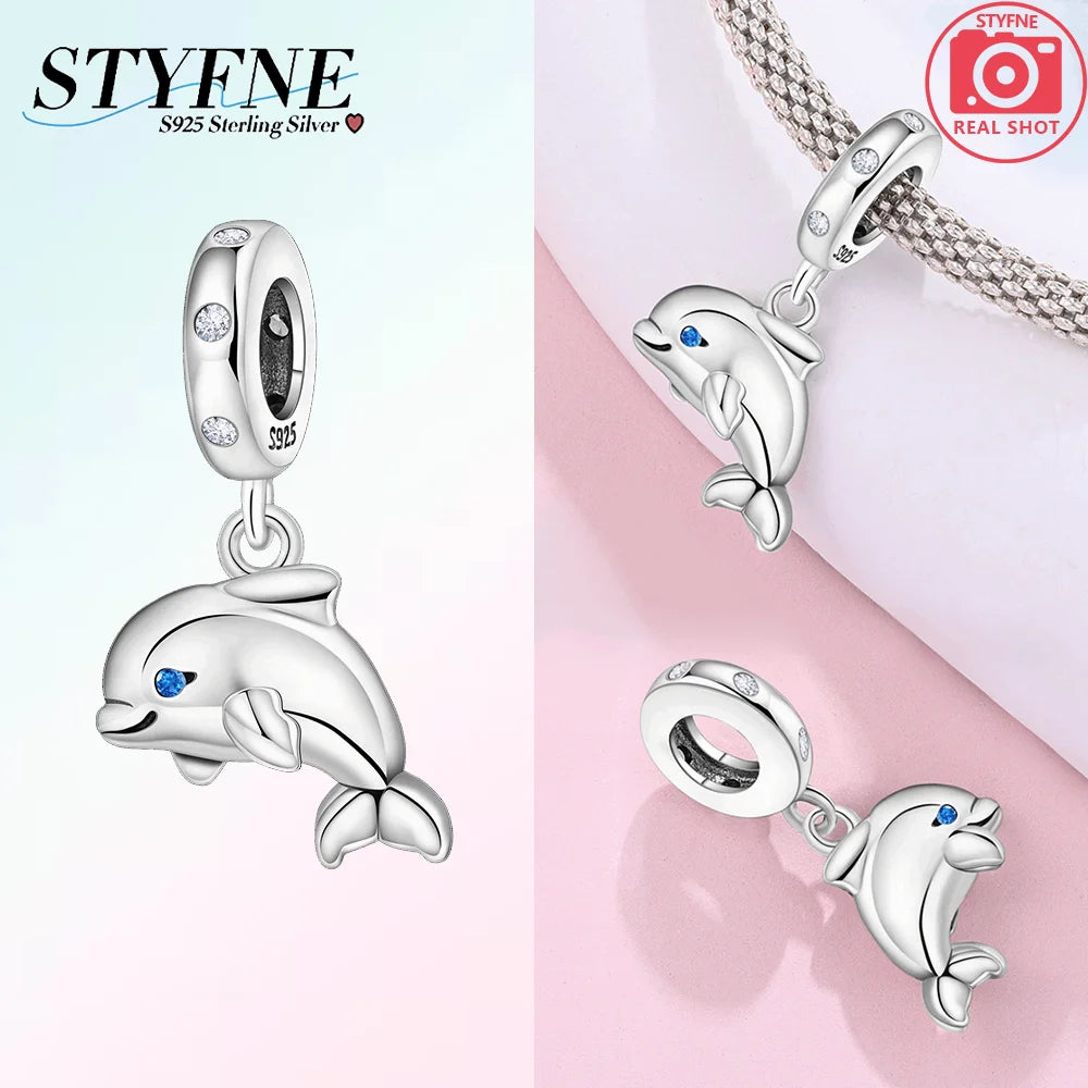 Charm-Anhänger aus 925er Silber, Ozean-Serie, Meerjungfrau, Schildkröte, Delfin, Ruder, Perlen, Anhänger, passend für Armbänder, Zubehör, Perlenschmuck, schönes Geschenk