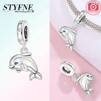 Charm-Anhänger aus 925er Silber, Ozean-Serie, Meerjungfrau, Schildkröte, Delfin, Ruder, Perlen, Anhänger, passend für Armbänder, Zubehör, Perlenschmuck, schönes Geschenk