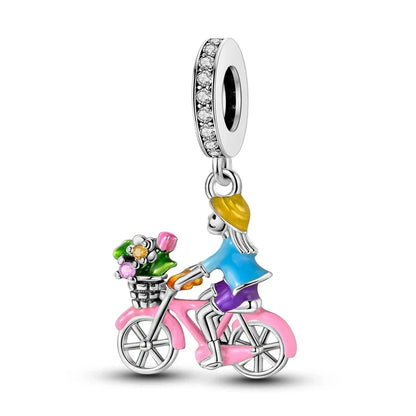 2025 heißer Verkauf Charms Perle 925 Sterling Silber Fahrrad Blume Kinderwagen Anhänger Fit Armreif Armband Halskette DIY Schmuck