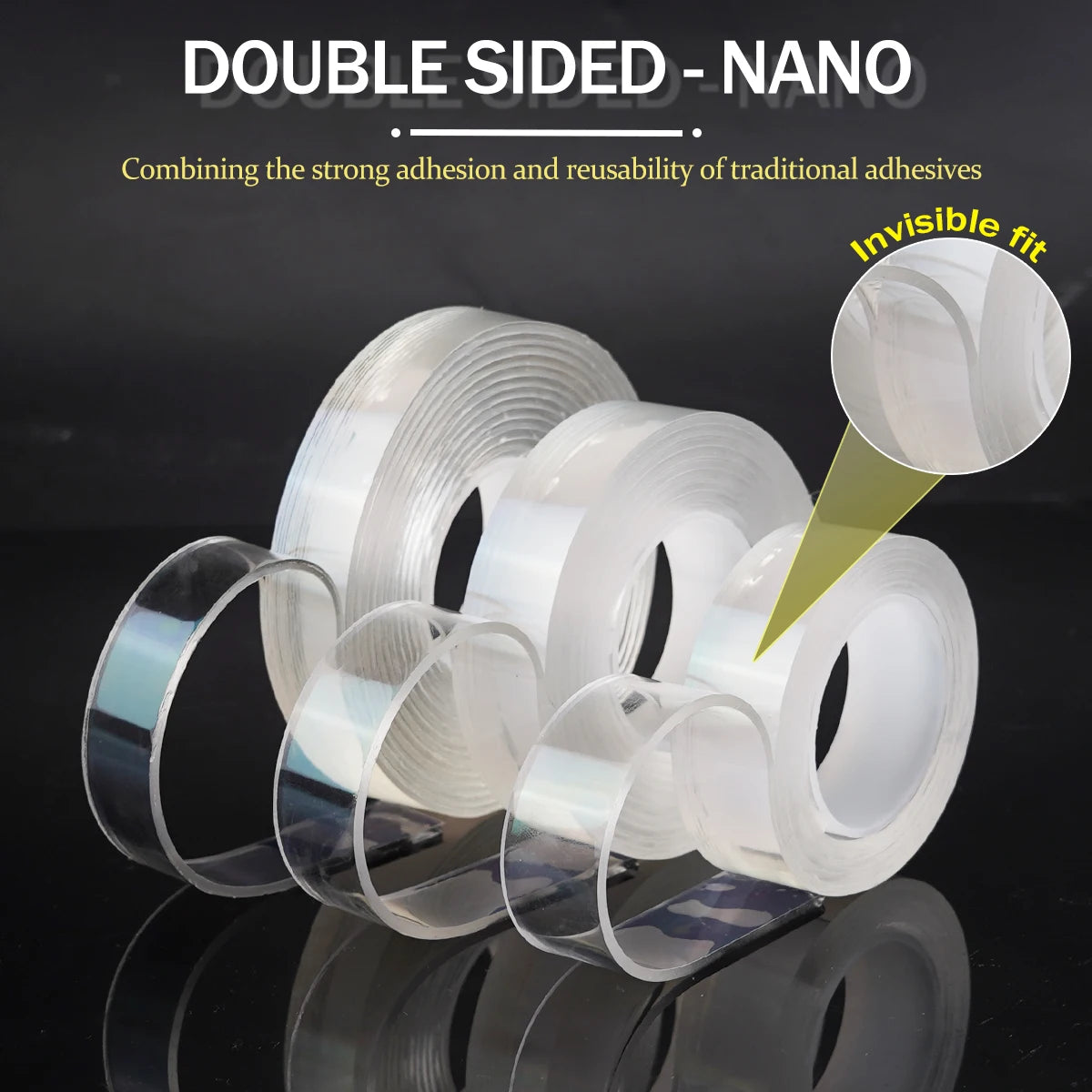 2mm Superstarkes Doppelseitiges Nano-Klebeband Transparenter Nahtloser Wasserdichter Streifen Hochhaftendes Wiederverwendbares Heimdekoration-Klebeband Werkzeug