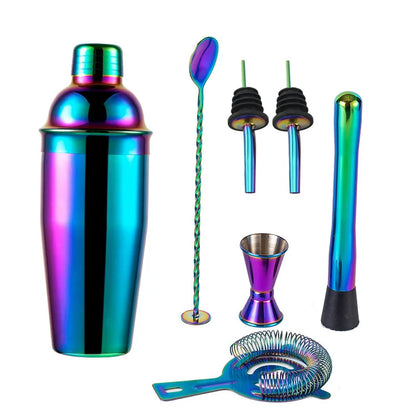 5-teiliges Regenbogen-Cocktail-Shaker-Bar-Set, Boston Shaker-Dosen aus Edelstahl, Barkeeper-Set, Getränkemixer, Party-Bar-Werkzeuge