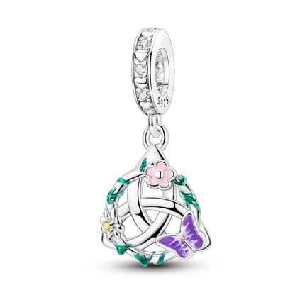 Romantische Schleifenperlen aus 925er-Sterlingsilber und herzförmiger, unendlicher baumelnder Charm, passend für Armbänder, schöne Schmuck-Accessoires, Geschenke