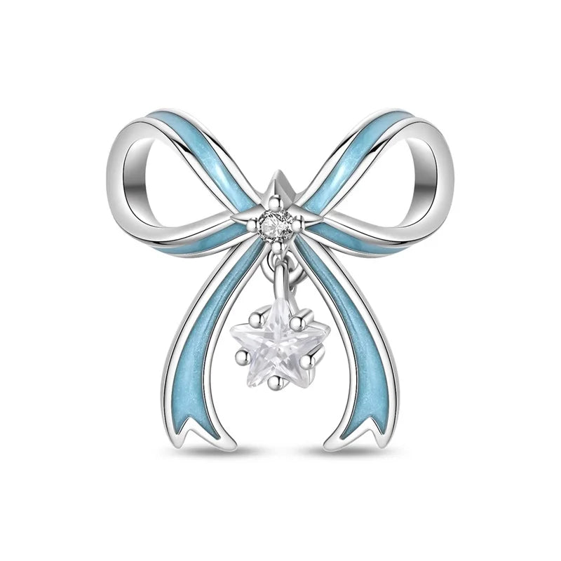 Exquisite Seestern-Perlen aus 925er-Sterlingsilber und vierblättriges Kleeblatt, baumelnder Charm für Armbänder und Halsketten, blaues romantisches Anhänger-Geschenk