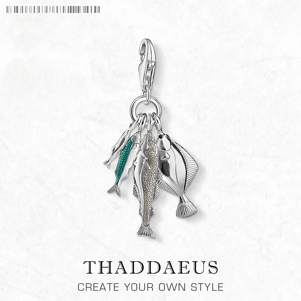 Charm-Anhänger mit Fischen, Frühling, für Herren und Damen, trendig, 925er Sterlingsilber, Schmuck, Accessoires, Glücksgeschenk