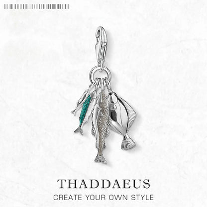 Charm-Anhänger mit Fischen, Frühling, für Herren und Damen, trendig, 925er Sterlingsilber, Schmuck, Accessoires, Glücksgeschenk