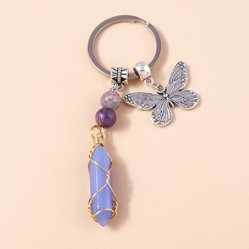 Nette Natürliche Stein Keychians Retro Silber Farbe Legierung Sonne Charms Schlüsselanhänger Frauen Männer Handtasche Anhänger Schlüssel Ketten DIY Zubehör