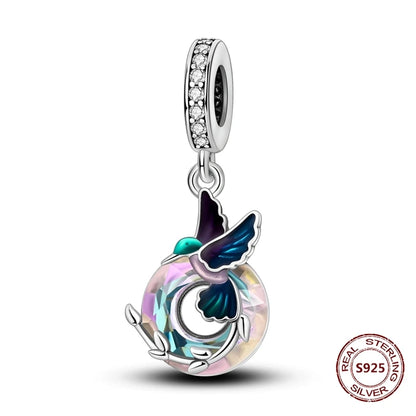 Gelber Sonnenblumen-Charm aus 925er Silber, Original-Zirkon, Kolibri, Einhorn-Charms, passend für Armbänder, DIY-Schmuck für Frauen, Hochzeitsgeschenk