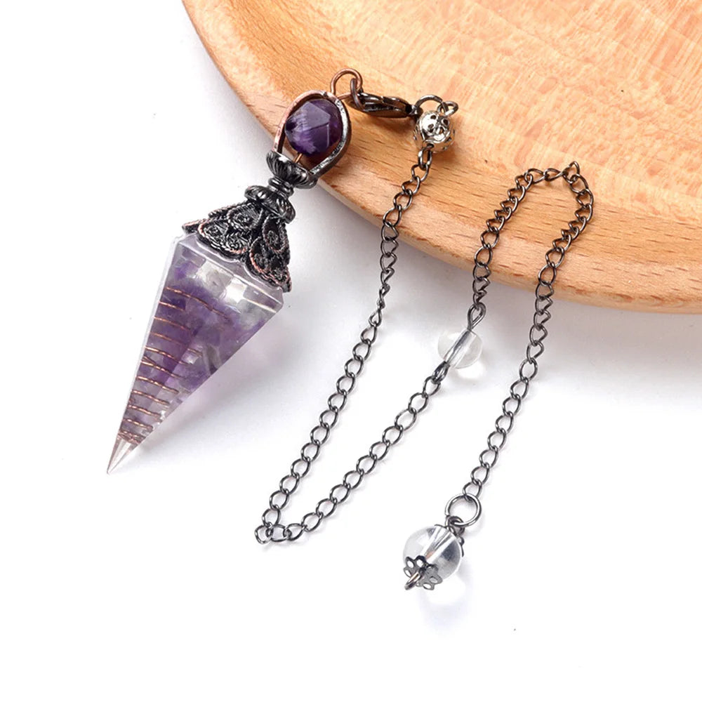 Naturstein Kristall Pendel Halsketten Sechseckiger Kegel Zerkleinerter Stein Amethyste Rosenquarz Chakra Anhänger Schmuck Zubehör