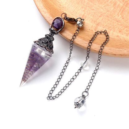 Naturstein Kristall Pendel Halsketten Sechseckiger Kegel Zerkleinerter Stein Amethyste Rosenquarz Chakra Anhänger Schmuck Zubehör