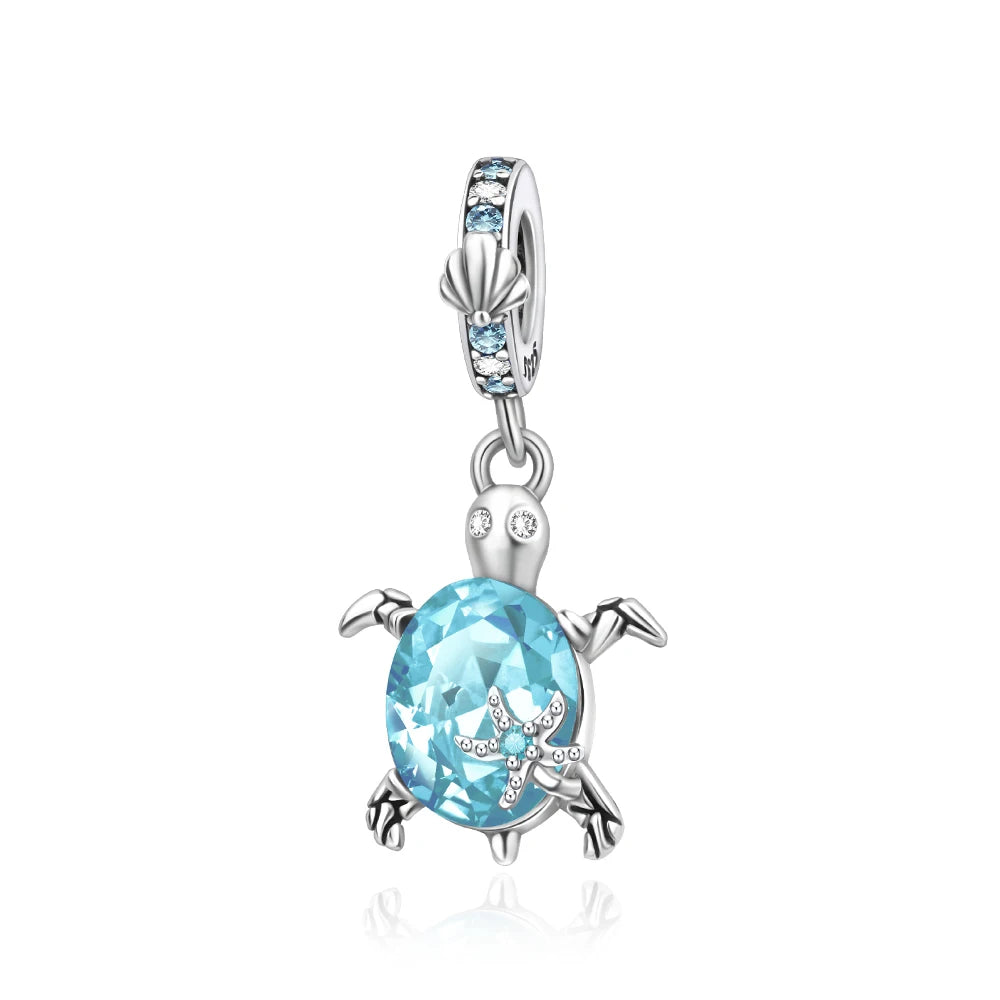 Grüner Schildkröten-Anhänger aus 925er-Sterlingsilber und blauer Schmetterling, baumelnder Charm, passend für Schlangenarmband, Boutique-Halskette, exquisite Geschenke