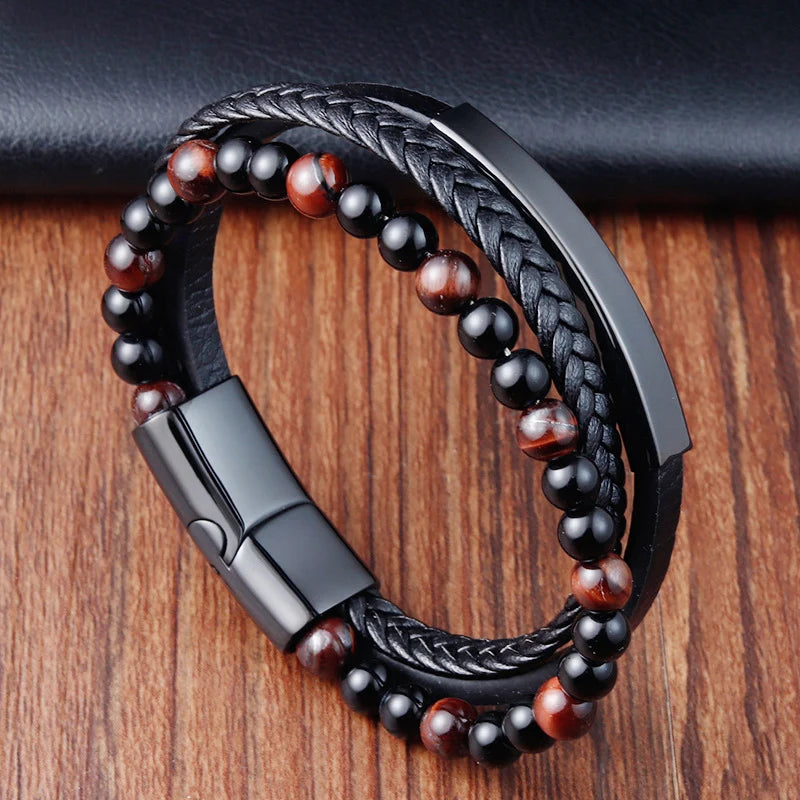 Charm Braid Rope Bracelet For Men Stainless Steel Magnetic Buckle Genuine Leather Bracelets &amp; Bangles Male Female Jewelry