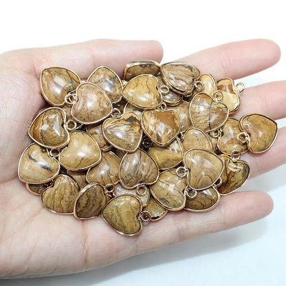 10 Stück Liebe Naturstein Amethyst Tigerauge Rosa Kristall Mischfarbe Stein Herz Anhänger für DIY Schmuck Halskette Exquisites Geschenk