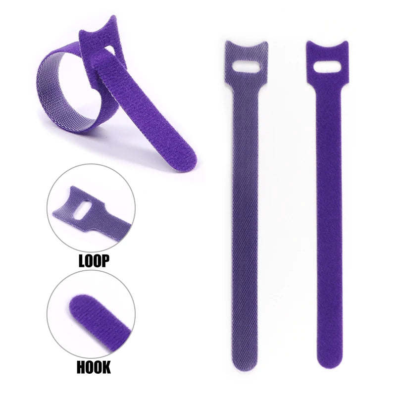 100 Stück wiederverwendbare Schlaufenbinder, Kabelbinder, 150/200/250/300 mm, Mauskabelmanagement, kein Kleber, selbstklebende Bänder, Nylon-Kabel-Organizer
