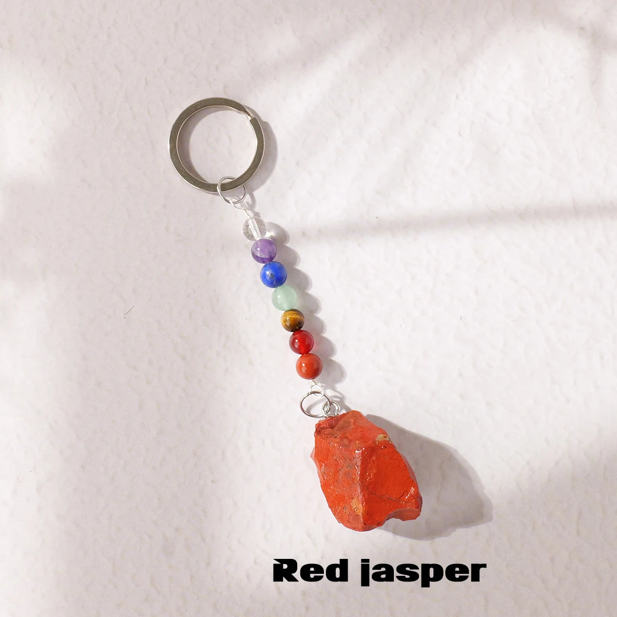 1 Stück natürlicher Kristall-Schlüsselanhänger mit sieben Chakra, Kristall-Rohstein-Anhänger, handgefertigter Schmuck, Festival-Geschenk