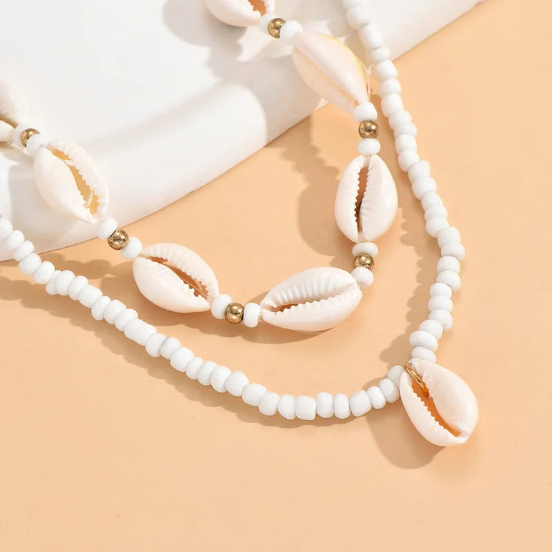 Doppelschicht Strand Muschel Halsband Halsketten Böhmische Natürliche Shell Kurzen Kragen Für Frauen Seil Kette Halsband Zubehör