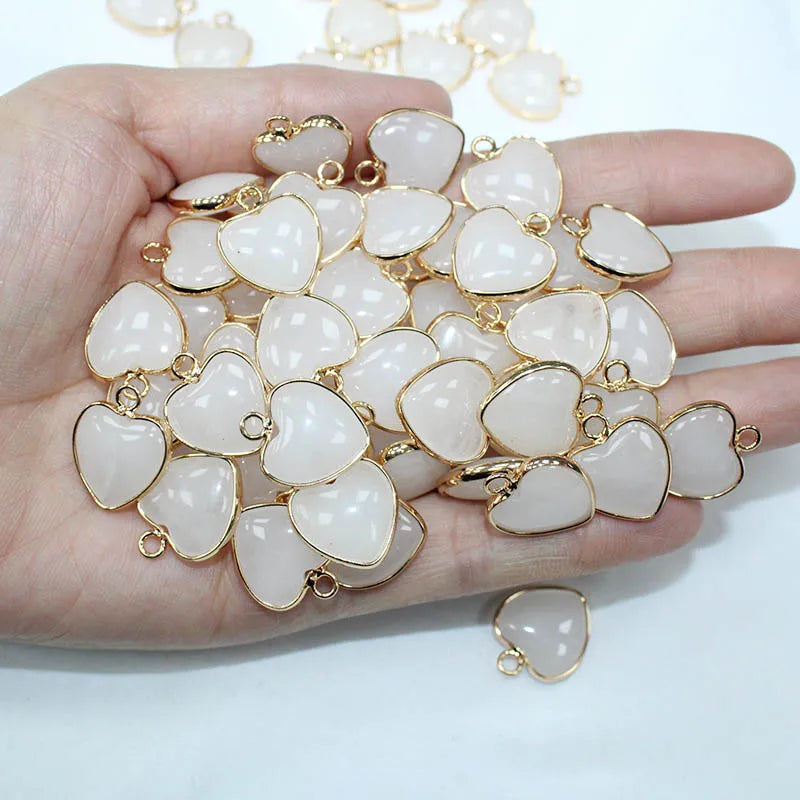 10 Stück Liebe Naturstein Amethyst Tigerauge Rosa Kristall Mischfarbe Stein Herz Anhänger für DIY Schmuck Halskette Exquisites Geschenk