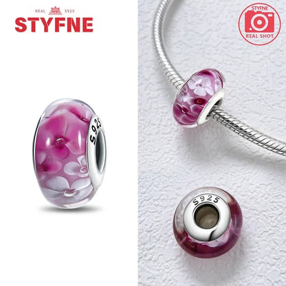 Echtes Sterlingsilber 925, Blumen-Charms, Glas, neue Original-Perle, bunt, Murano, passend für Original-Armbänder, DIY für Frauen, Schmuck, Geschenke