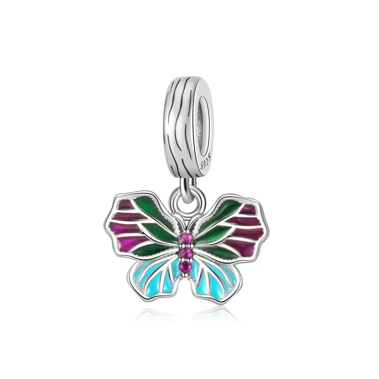 Exquisiter 925er-Sterlingsilber-Charm mit funkelndem Edelstein, Schlüssel, Blume, Schmetterling, passend für DIY-Armbänder, Halsketten, edler Schmuck, Geschenke