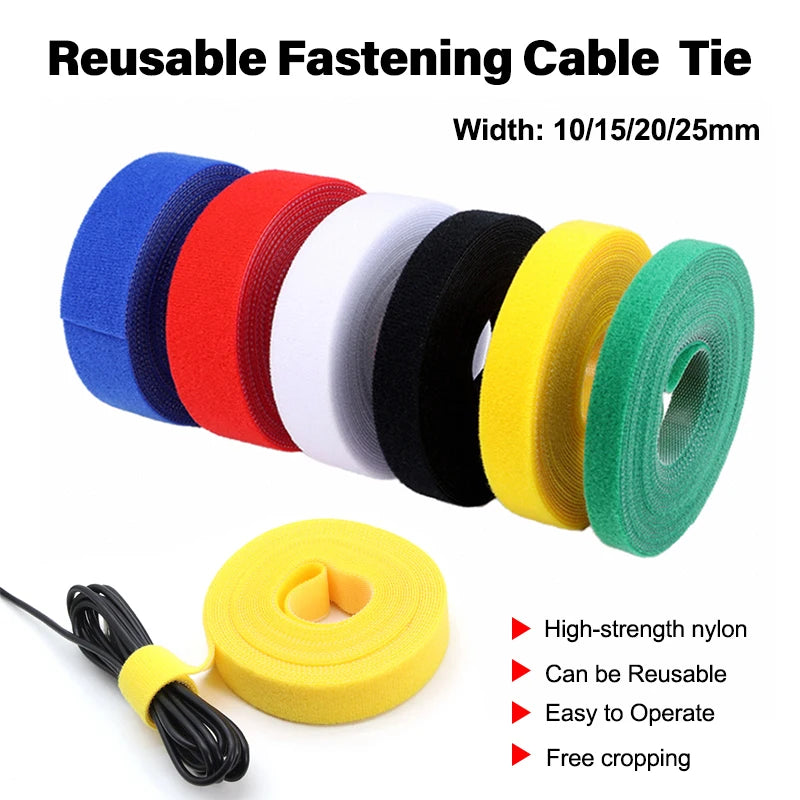 5M/Rolle Wiederverwendbare Kabelbinder Breite 10/15/20/25mm Nylon-Klebeband Klettverschluss Kabelorganisator-Band