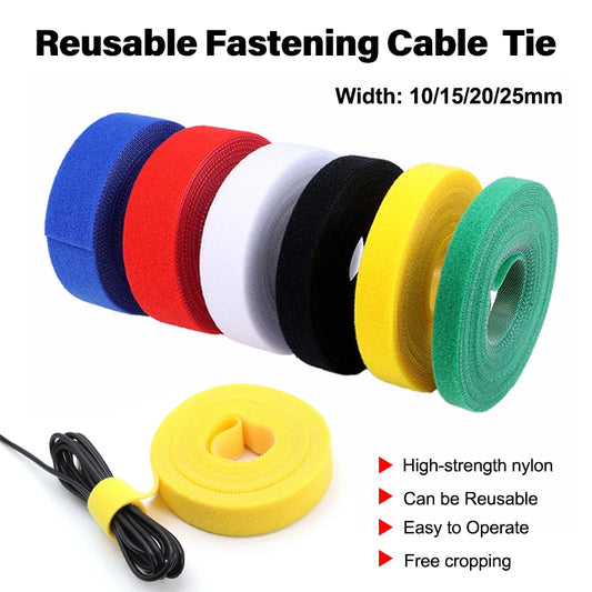 5M/Rolle Wiederverwendbare Kabelbinder Breite 10/15/20/25mm Nylon-Klebeband Klettverschluss Kabelorganisator-Band
