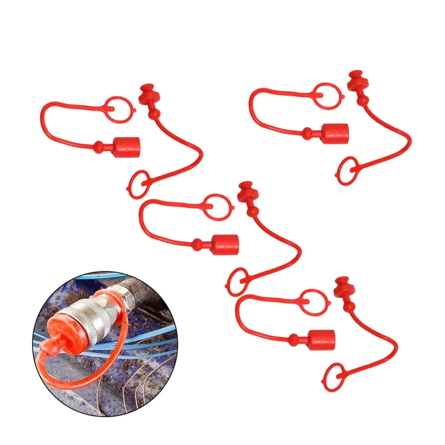 Staubkappen-Set für hydraulische Kupplung, 4, robuste rote Gummiabdeckungen zur Abschirmung der ISO7241-A-Serie von externen Verunreinigungen