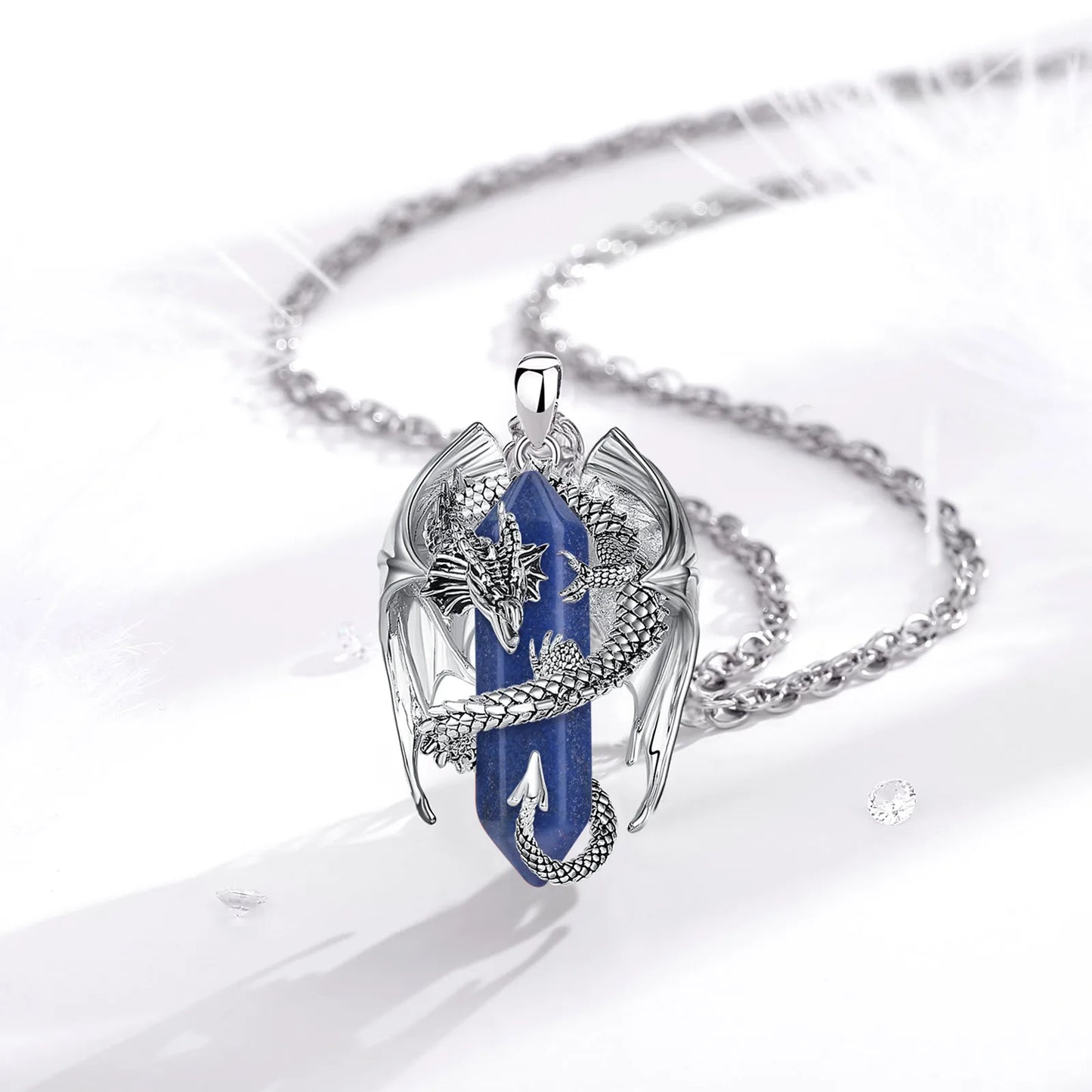 Eudora Drachen Twining sechseckigen Lapislazuli prismatische Halskette Punk Heilung Kristall Stein Anhänger Schmuck für Frauen Mann Geschenk