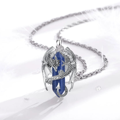 Eudora Drachen Twining sechseckigen Lapislazuli prismatische Halskette Punk Heilung Kristall Stein Anhänger Schmuck für Frauen Mann Geschenk