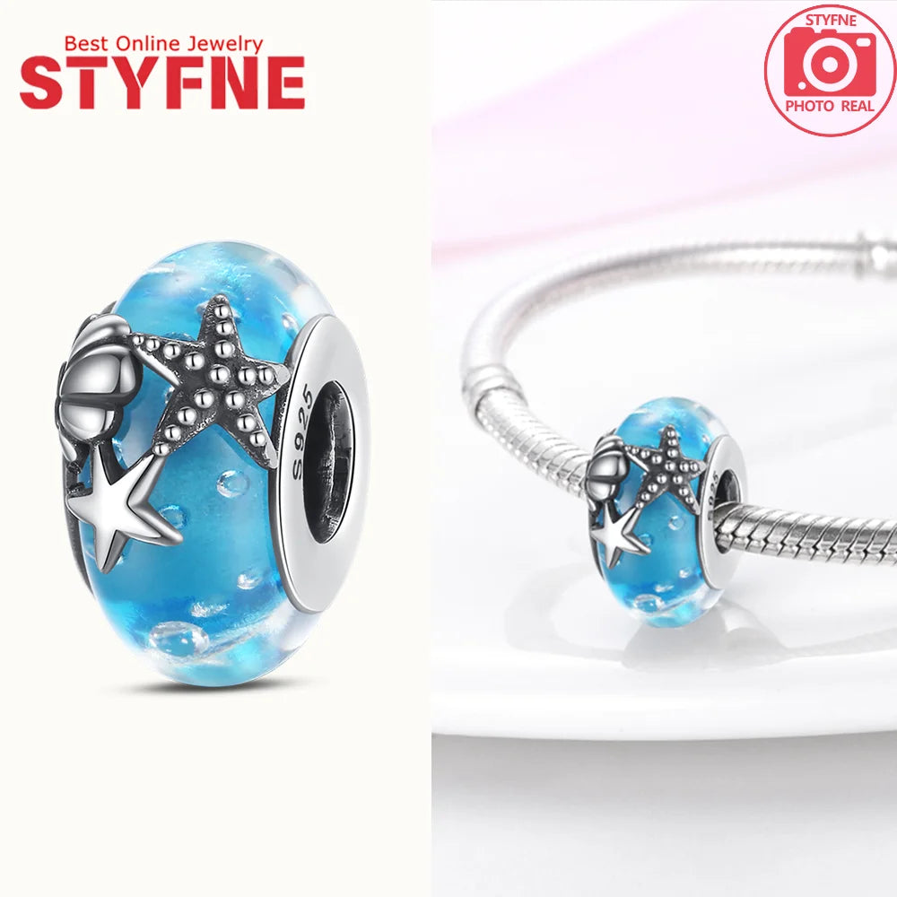 Echtes Sterlingsilber 925, Blumen-Charms, Glas, neue Original-Perle, bunt, Murano, passend für Original-Armbänder, DIY für Frauen, Schmuck, Geschenke