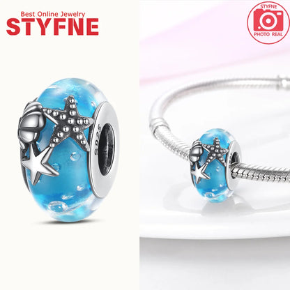 Echtes Sterlingsilber 925, Blumen-Charms, Glas, neue Original-Perle, bunt, Murano, passend für Original-Armbänder, DIY für Frauen, Schmuck, Geschenke