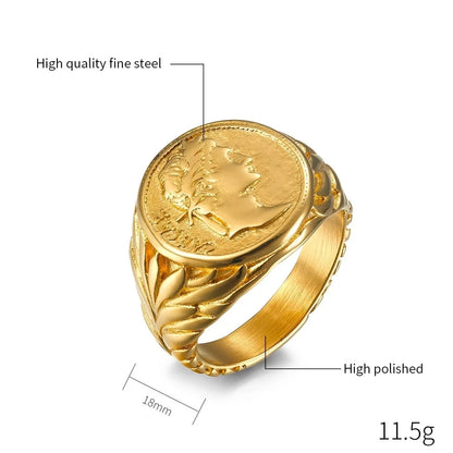 Männer Vintage Römisches Reich Caesar Ringe Edelstahl Silber/Gold Farbe Münze Caesar Kopf Signet Männer Ringe Mode Schmuck