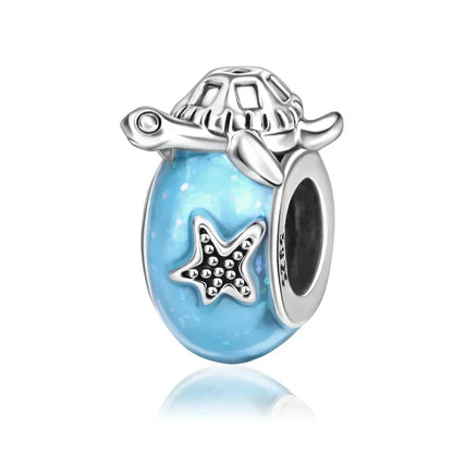 Charms-Anhänger aus 925er-Sterlingsilber mit blauen Ozean-Serie, passend für das DIY-Armband der Marke, Damenschmuck, Geschenke für Freundin