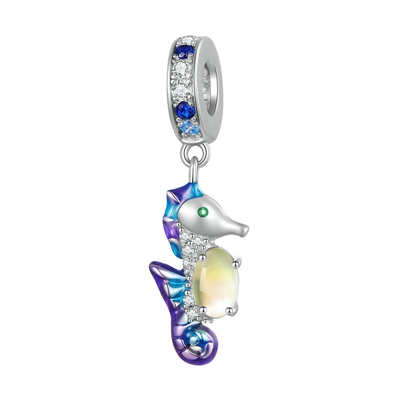 BAMOER Anhänger aus 925er-Sterlingsilber, verträumte Oecan-Serie, schillernde Krabbenperlen, Seepferdchen-Anhänger für Damen, Armband und Halskette zum Selbermachen
