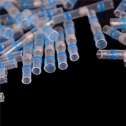 10 Stück, 100 % nagelneu und hochwertig, 16–14 AWG, wasserdichte Löthülse, Schrumpf-Stoßdraht-Spleißverbinder, blau
