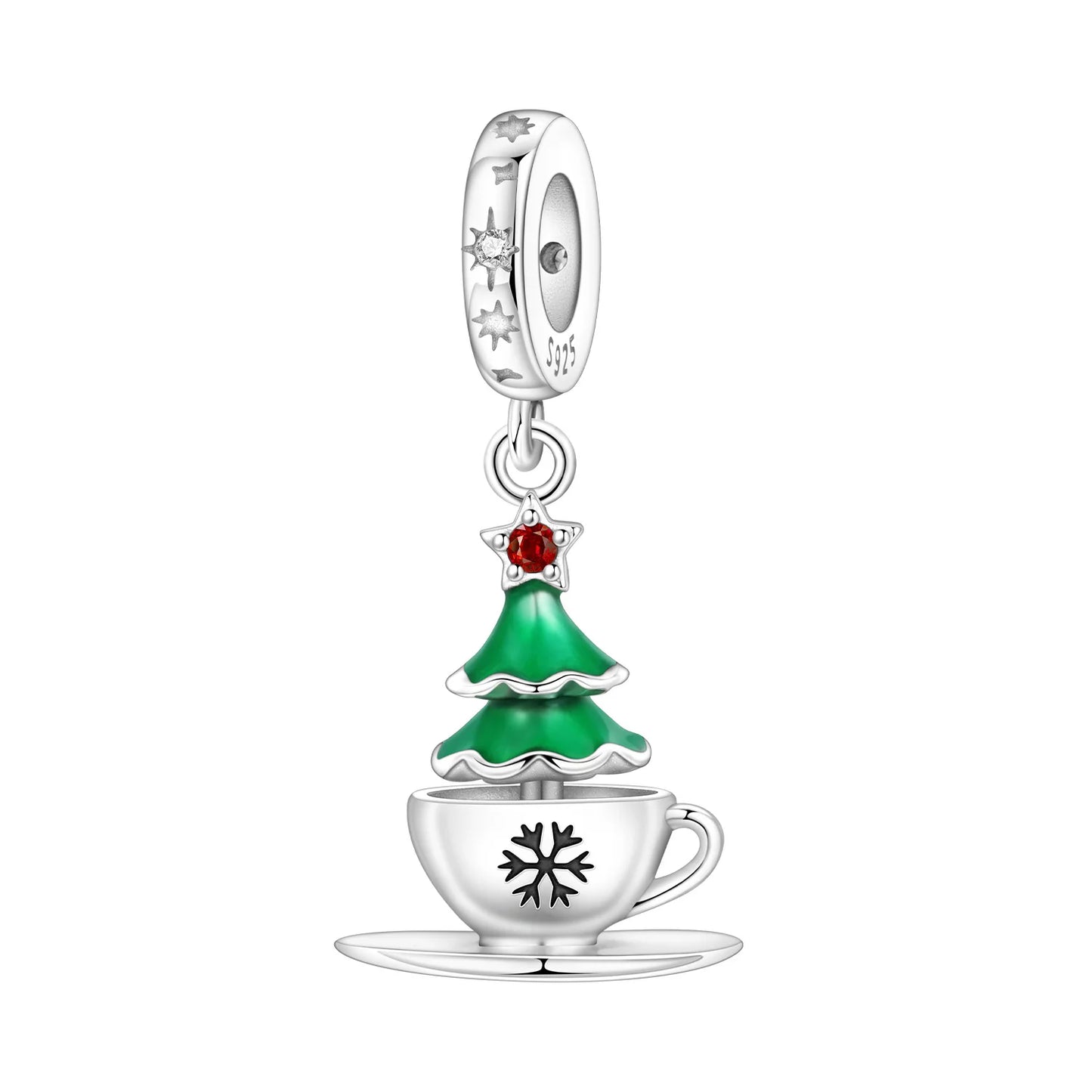 Frohe Weihnachten-Charm aus 925er-Sterlingsilber, Kiefernbaum, Weihnachtsmann, Schneehaus, passend für DIY-Armbänder, Halsketten, Urlaubs- und saisonale Geschenke