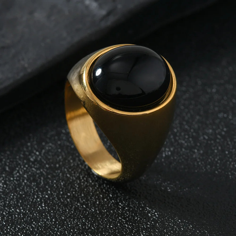 HNSP 316L Edelstahl Oval Naturstein Ring Für Männer Frauen Finger Vintage-Schmuck Schwarz Grün Tigerauge Männliche Ringe