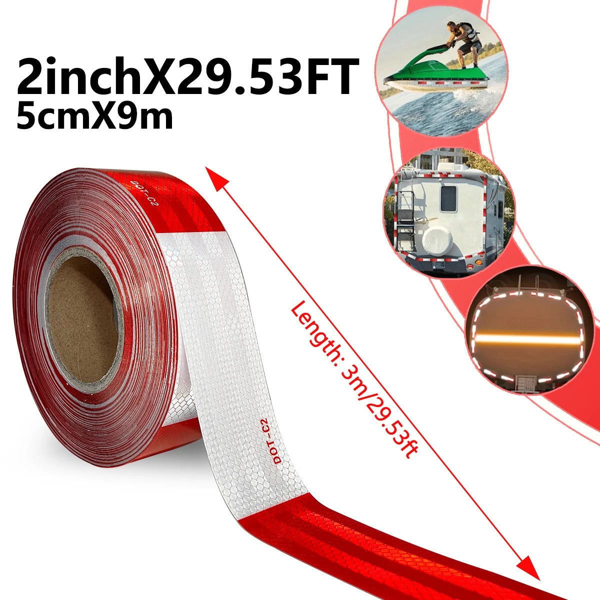 Reflektierendes Sicherheitsband DOT-C2, PET-Material, rot und weiß, wasserdicht, Sonnenschutz, starke Reflexion, Warnband für Sicherheit