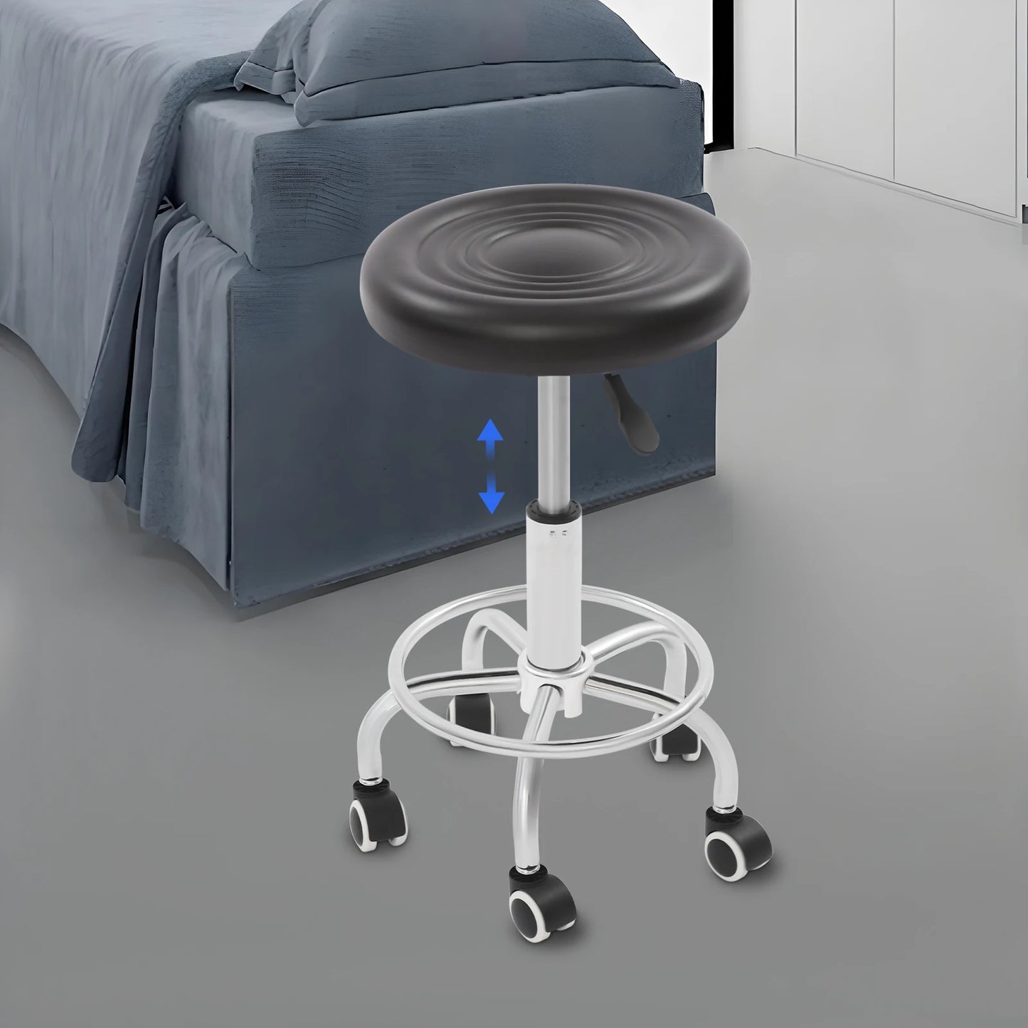 360 °   Drehbarer Barhocker, Bürohocker mit Rollen, Drehstuhl Höhenverstellbar 45-57 cm, Tragfähigkeit 150 kg