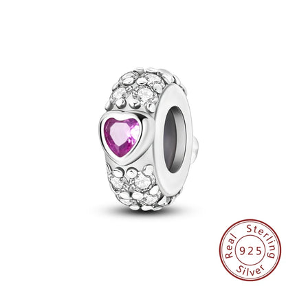 Silber-Charm, 925er-Sterlingsilber, Clip-Charms, Sicherheitsketten-Charm, CZ-Pavé, runde Clip-Perlen, passend für Original-Armbänder, Schmuckherstellung